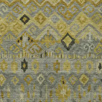 3' X 5' Pewter Gold And Charcoal Geometric Washable Indoor Outdoor Area Rug