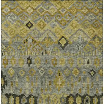 5' X 8' Pewter Gold And Charcoal Geometric Washable Indoor Outdoor Area Rug