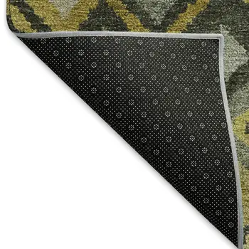 5' X 8' Pewter Gold And Charcoal Geometric Washable Indoor Outdoor Area Rug