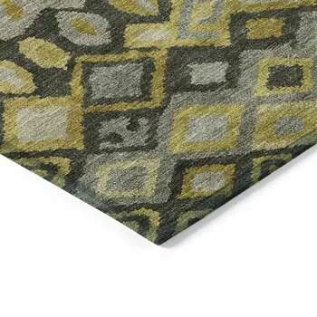 5' X 8' Pewter Gold And Charcoal Geometric Washable Indoor Outdoor Area Rug