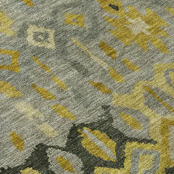 5' X 8' Pewter Gold And Charcoal Geometric Washable Indoor Outdoor Area Rug