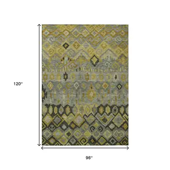 8' X 10' Pewter Gold And Charcoal Geometric Washable Indoor Outdoor Area Rug