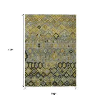9' X 12' Pewter Gold And Charcoal Geometric Washable Indoor Outdoor Area Rug