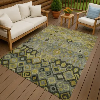 9' X 12' Pewter Gold And Charcoal Geometric Washable Indoor Outdoor Area Rug