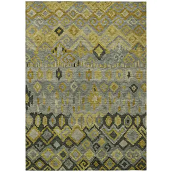 10' X 14' Pewter Gold And Charcoal Geometric Washable Indoor Outdoor Area Rug