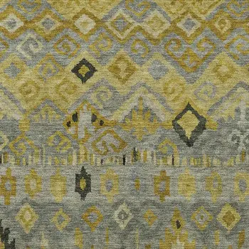 10' X 14' Pewter Gold And Charcoal Geometric Washable Indoor Outdoor Area Rug