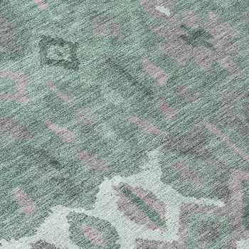 8' Artichoke Green Gray And Ivory Round Geometric Washable Indoor Outdoor Area Rug