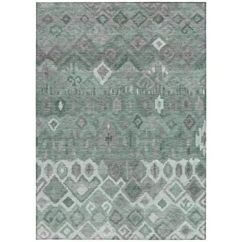 8' X 10' Artichoke Green Gray And Ivory Geometric Washable Indoor Outdoor Area Rug