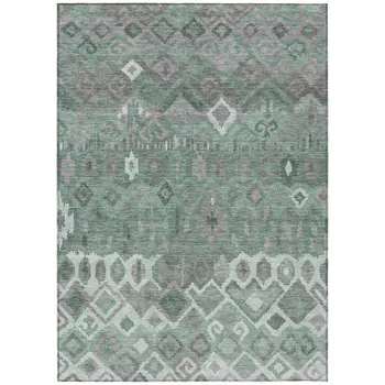 8' X 10' Artichoke Green Gray And Ivory Geometric Washable Indoor Outdoor Area Rug