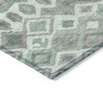 8' X 10' Artichoke Green Gray And Ivory Geometric Washable Indoor Outdoor Area Rug