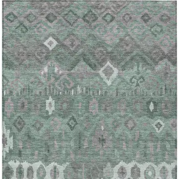 8' X 10' Artichoke Green Gray And Ivory Geometric Washable Indoor Outdoor Area Rug