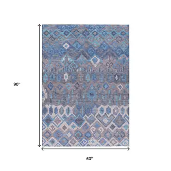 5' X 8' Blue Gray And Ivory Geometric Washable Indoor Outdoor Area Rug