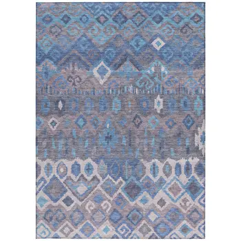 8' X 10' Blue Gray And Ivory Geometric Washable Indoor Outdoor Area Rug