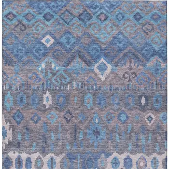 8' X 10' Blue Gray And Ivory Geometric Washable Indoor Outdoor Area Rug