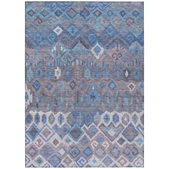 10' X 14' Blue Gray And Ivory Geometric Washable Indoor Outdoor Area Rug