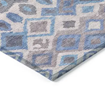 10' X 14' Blue Gray And Ivory Geometric Washable Indoor Outdoor Area Rug