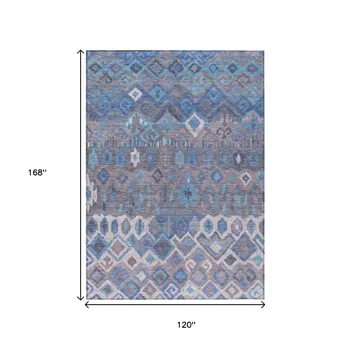 10' X 14' Blue Gray And Ivory Geometric Washable Indoor Outdoor Area Rug