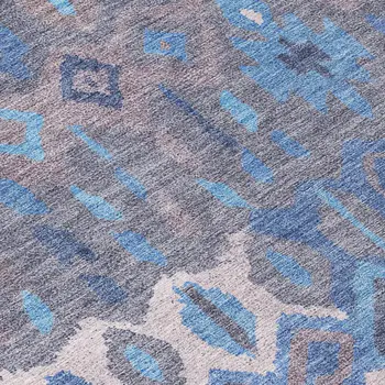 10' X 14' Blue Gray And Ivory Geometric Washable Indoor Outdoor Area Rug