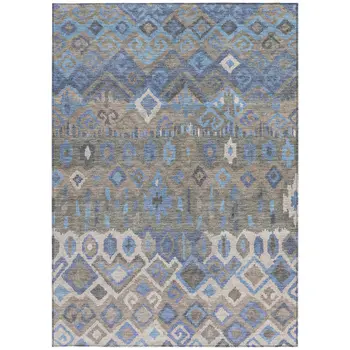 8' X 10' Denim Blue Gray And Ivory Geometric Washable Indoor Outdoor Area Rug