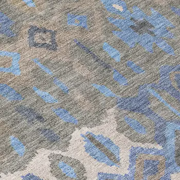9' X 12' Denim Blue Gray And Ivory Geometric Washable Indoor Outdoor Area Rug