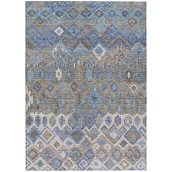 10' X 14' Denim Blue Gray And Ivory Geometric Washable Indoor Outdoor Area Rug