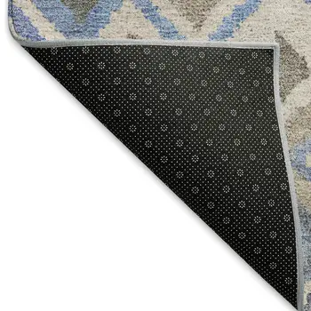 10' X 14' Denim Blue Gray And Ivory Geometric Washable Indoor Outdoor Area Rug