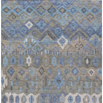 10' X 14' Denim Blue Gray And Ivory Geometric Washable Indoor Outdoor Area Rug