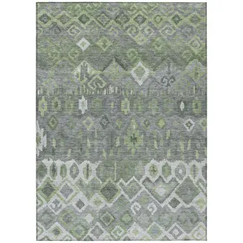 5' X 8' Gray Green And Ivory Geometric Washable Indoor Outdoor Area Rug