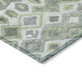 5' X 8' Gray Green And Ivory Geometric Washable Indoor Outdoor Area Rug