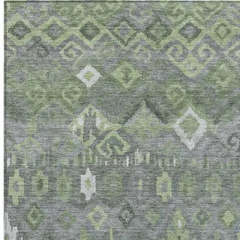 5' X 8' Gray Green And Ivory Geometric Washable Indoor Outdoor Area Rug