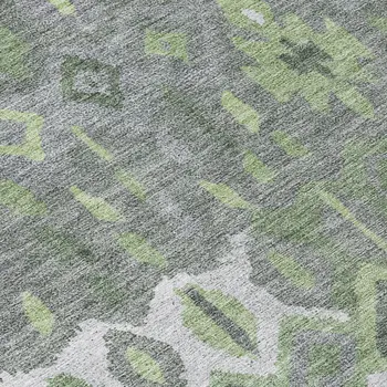 8' Gray Green And Ivory Round Geometric Washable Indoor Outdoor Area Rug
