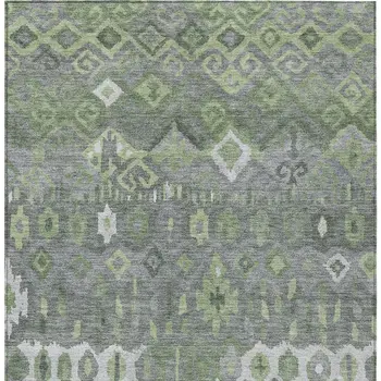 10' X 14' Gray Green And Ivory Geometric Washable Indoor Outdoor Area Rug