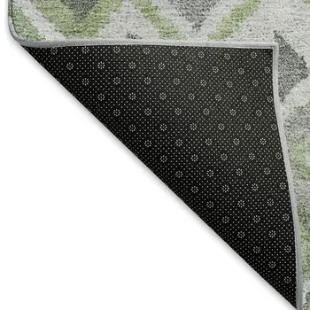 10' X 14' Gray Green And Ivory Geometric Washable Indoor Outdoor Area Rug