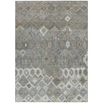 9' X 12' Pewter Ivory And Tan Geometric Washable Indoor Outdoor Area Rug