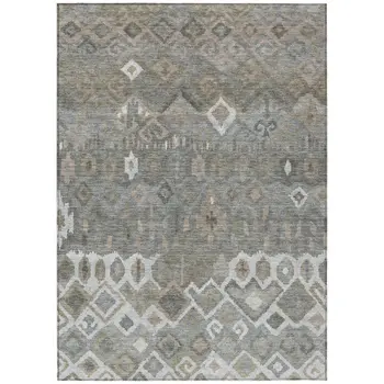 9' X 12' Pewter Ivory And Tan Geometric Washable Indoor Outdoor Area Rug