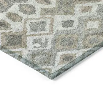 9' X 12' Pewter Ivory And Tan Geometric Washable Indoor Outdoor Area Rug