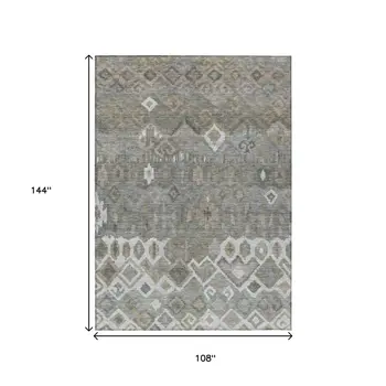 9' X 12' Pewter Ivory And Tan Geometric Washable Indoor Outdoor Area Rug