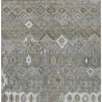 10' X 14' Pewter Ivory And Tan Geometric Washable Indoor Outdoor Area Rug
