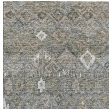 10' X 14' Pewter Ivory And Tan Geometric Washable Indoor Outdoor Area Rug
