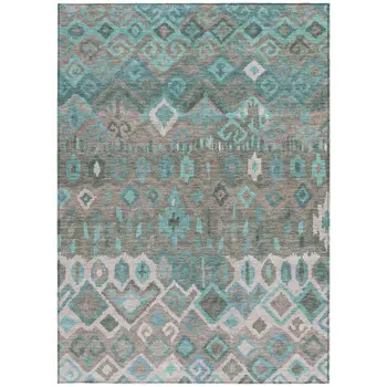 3' X 5' Teal Blue Gray And Ivory Geometric Washable Indoor Outdoor Area Rug