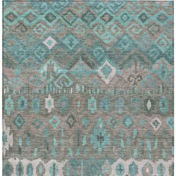 3' X 5' Teal Blue Gray And Ivory Geometric Washable Indoor Outdoor Area Rug