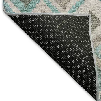 8' X 10' Teal Blue Gray And Ivory Geometric Washable Indoor Outdoor Area Rug