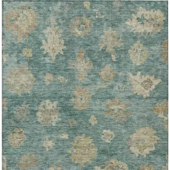 3' X 5' Artichoke Green Beige And Tan Floral Washable Indoor Outdoor Area Rug