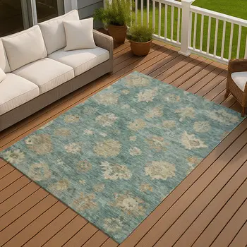 3' X 5' Artichoke Green Beige And Tan Floral Washable Indoor Outdoor Area Rug