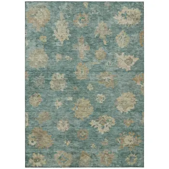 3' X 5' Artichoke Green Beige And Tan Floral Washable Indoor Outdoor Area Rug