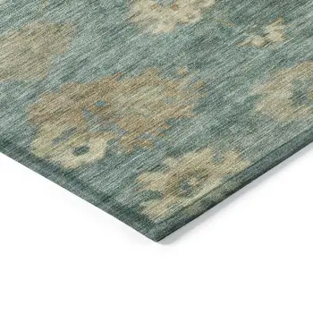 3' X 5' Artichoke Green Beige And Tan Floral Washable Indoor Outdoor Area Rug