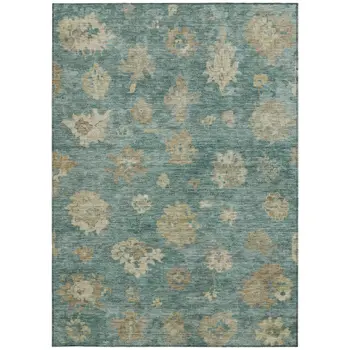 8' X 10' Artichoke Green Beige And Tan Floral Washable Indoor Outdoor Area Rug