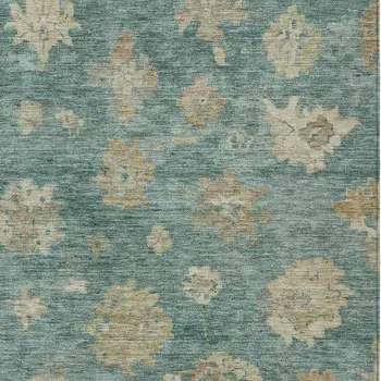 10' X 14' Artichoke Green Beige And Tan Floral Washable Indoor Outdoor Area Rug