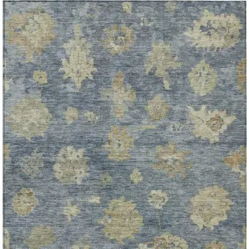 3' X 5' Blue And Beige Floral Washable Indoor Outdoor Area Rug
