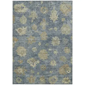 5' X 8' Blue And Beige Floral Washable Indoor Outdoor Area Rug